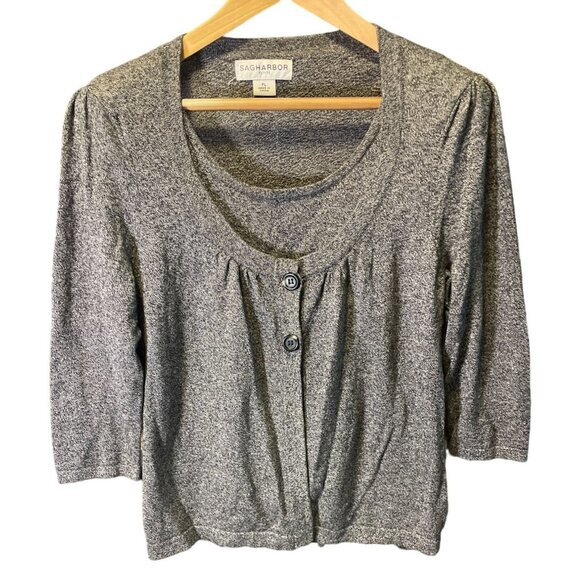 SAG Harbor Gray Layered 3/4 Sleeve Scoop Neck Top Sz PL - Picture 1 of 5